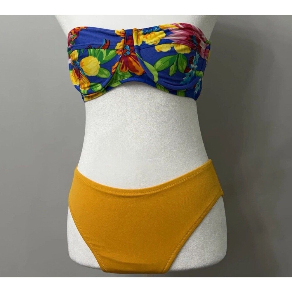 Vintage J CREW Bikini Bottoms Swimsuit Yellow Marigold High Leg NWT Medium USA
